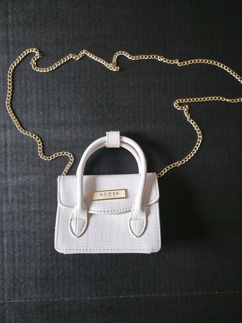 Guess White Croc Embossed Mini Top Handle Satchel Chain strap Y2K Jacquemus
